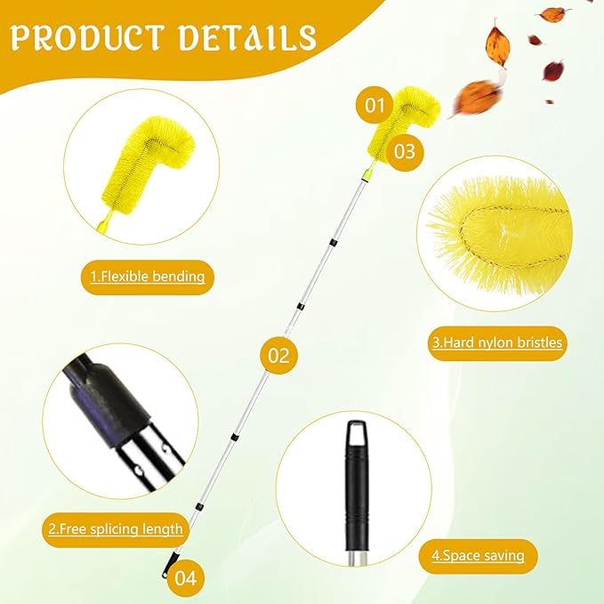 Gutter Cleaning Brush Extendable Guard Cleaner Tool with 8 Pcs Telescoping Handle Extension Pole 10ft, Gutter Cleaning Tools from The Ground for Easy Removing Leaves Debris Window Cleaner (Yellow)