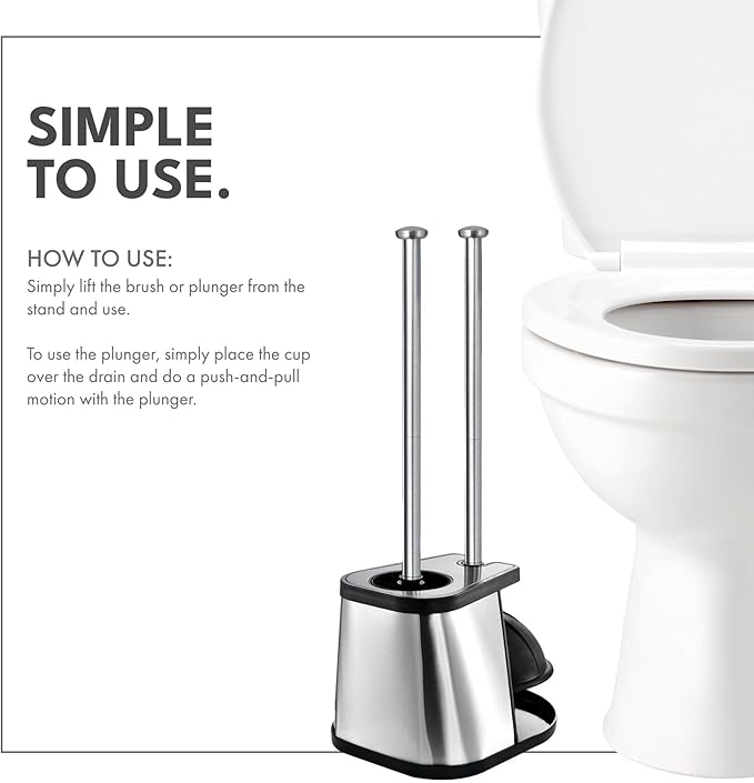 ToiletTree Products Modern Deluxe Freestanding Toilet Brush and Plunger Combo (Black - 7.5" x 9" x 20.5")