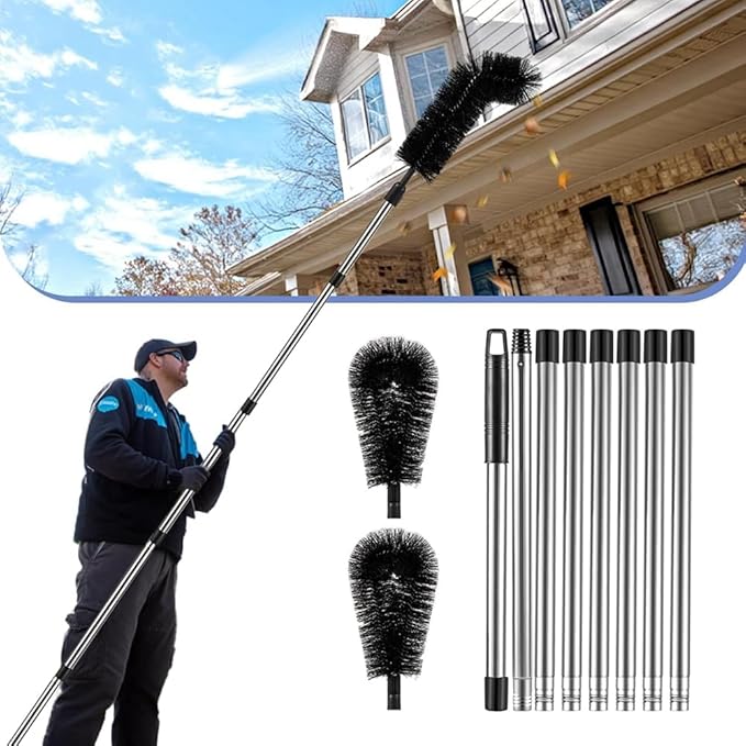 Aboiled Adjustable Gutter Cleaning Tool - Long Reach Gutter Cleaner & Brush for Safe and Easy Cleaning from Ground