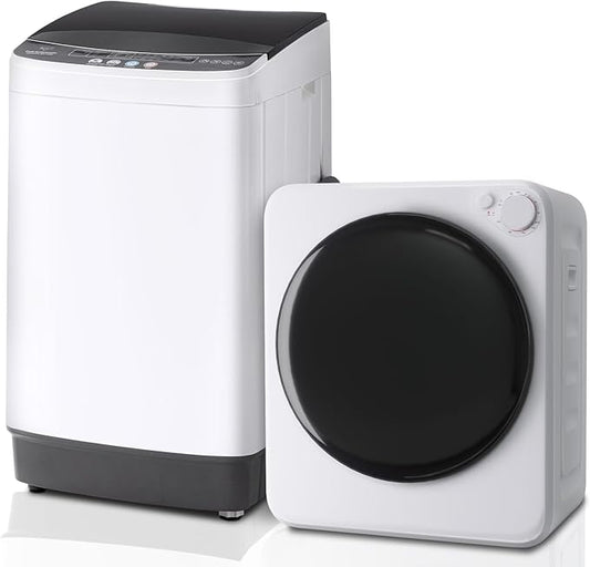 Compact Washer and Dryer Combo Set, 2.0Cu.Ft Full-Automatic Washing Machine with 10 Washing Programs & 1.6Cu.Ft Compact Dryer with 5 Drying Modes, for Apartment, Bathroom, Home, RV-Camping