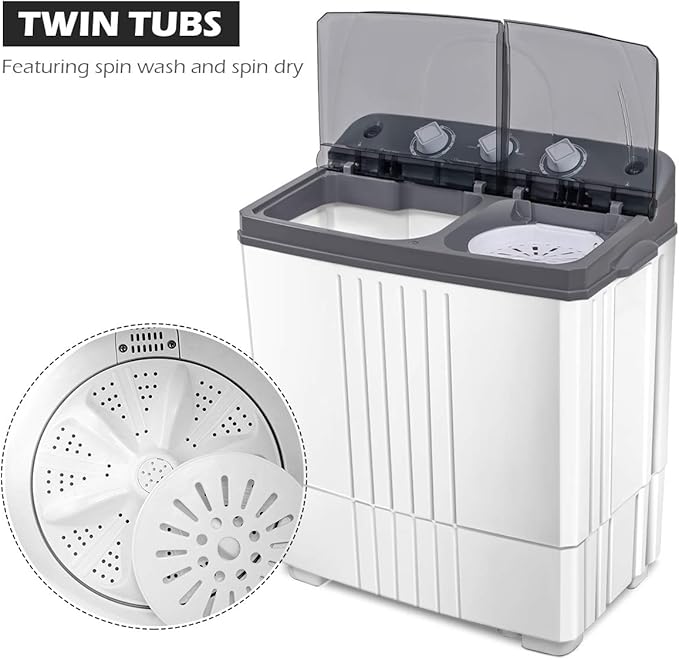 Giantex Portable Washing Machine, 20lbs Capacity, 12lbs Washer and 8lbs Spinner, Compact for Apartment RV, Gray & White, GX20313-PE