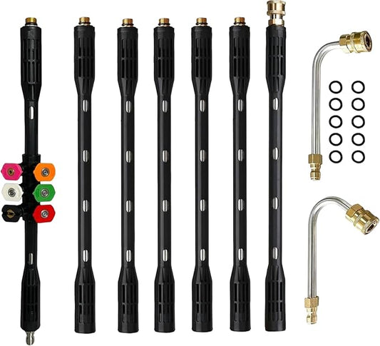 YUET Pressure Washer Extension Wand - 9 Pack Gutter Cleaning Tools Extension Wand with 6 Spray Nozzle Tips, Power Washer Replacement Lance, 1/4" Quick Connect, Anti-Leaked Ring Replacement, 4000PSI