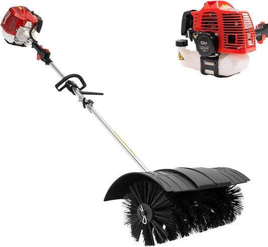 52CC Gas Handheld Sweeper Broom 2 Stroke Air Cooled Fuel Engine Gas Power Sweeping Broom Machine Heavy Duty Cleaning Driveway Tools for Artificial Turf Grass Gravel, Snow Cleaning, Road