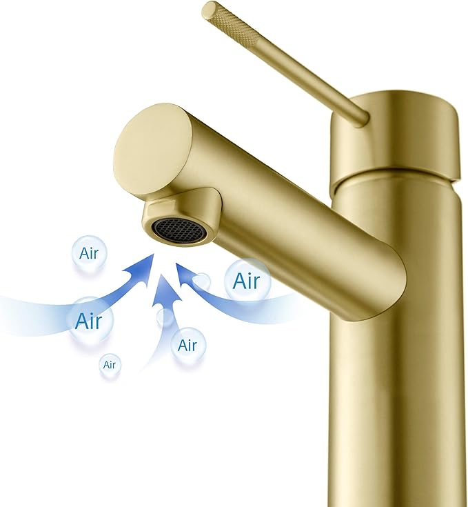KIBI KBF1010 Solid Brass Single Handle Single Hole Circular X Faucet for Bathroom Sink | High Arc Faucet Spout | Brushed Gold | Corrosion and Rust Resistant