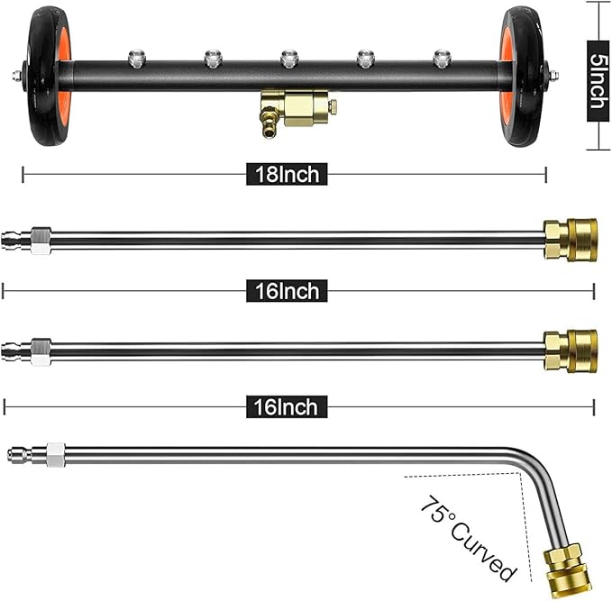 18inch Undercarriage Cleaner with 3 Exwands 4000 PSI Water Broom Surface Cleaner for Outdoors Driveways Poolsides Courtyards Cleaning