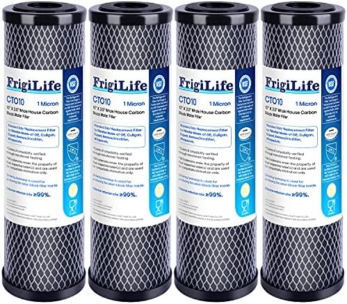 1 Micron 10" x 2.5" Whole House CTO Carbon Sedimen Water Filter Compatible DuPont WFPFC8002, WFPFC9001, SCWH-5, WHCF-WHWC, FXWTC, RO Unit for Under Sink & Countertop Filtration System,4Pack by FrigiLife