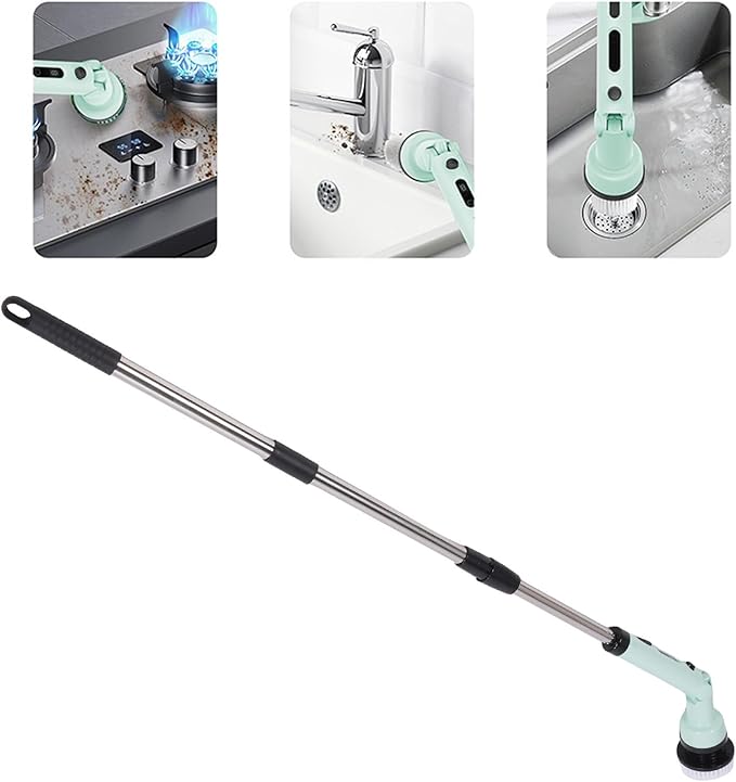 ZJchao Electric Scrubber for Cleaning, Bathroom Cleaning Supplies, Water Proof Cordless with 9pcs Brush Heads and Telescopic Handle for Floors, Bathroom, Kitchen (Green)