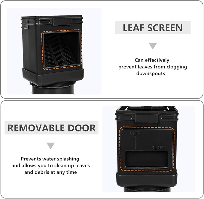 Downspout Filter,Leaf Removers,Downspout Filters, Downspout Screen Filters,2X3 and 3X4 drainpipe, (2-pack black)