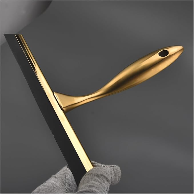 Window Squeegee 10'' 14 inch Bath Cleaner Squeegee Golden Color with Hooks Door Glass Mirror Car Cleaning Tool for Shower Glass(Size Large 14inch)