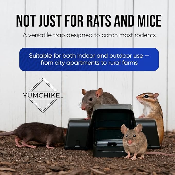 Rat and Chipmunk Traps. Prevents Accidental Triggering with Dual Tunneled Design. Covered Snap Traps for Humane Kill, Reusable, Pest Control for Rats,Outdoor Indoor & Use 4 Pack (4)
