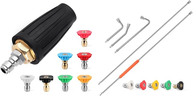 120" Gutter Cleaning Tools From the Ground, Pressure Washer Extension Wand with 5 Power Washer Nozzle Tips Max 4000 PSI 360° Rotating Spray Turbo Nozzle Pressure Washer