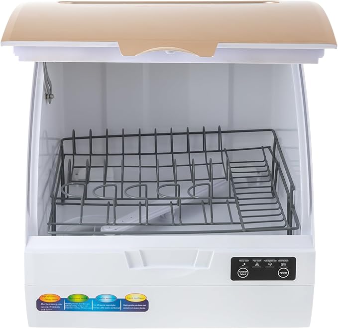 Portable Dishwasher Countertop, Smart Dishwasher, Compact Dishwashers with Built-in Water Tank, 4 Programs, 360° Spray, High-Temp& 167℉ High-Temp& Air-Dry Function, Fruit Cleaning