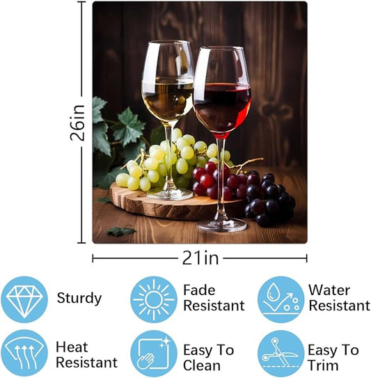 Dishwasher Magnet Cover Red Wine Glass Grapes Reusable Dishwasher Magnetic Cover Sticker Decorative Dish Washer Door Cover Panel for Home Kitcen Appliance, 21x26 in