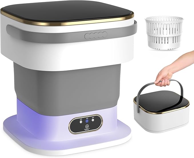 Portable Washing Machine, 15L Mini Washing Machine with Spin Basket & 3 Cleaning Modes for Small Clothes,Foldable Mini Washer for Apartments, Dorms, Camping (Gray)