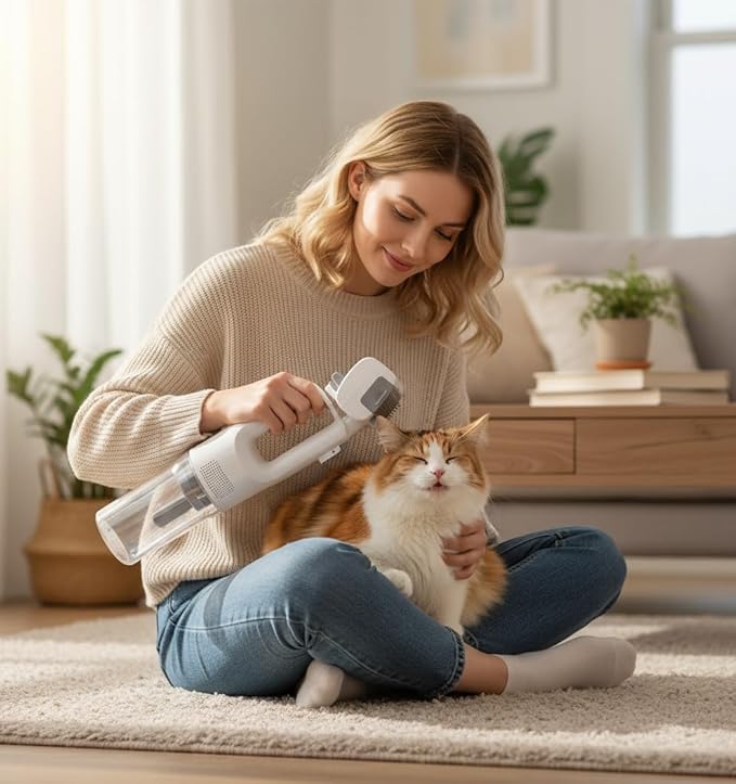 [2026 Version]Dog Vacuum for Shedding Grooming- 5 in 1 Cleaning Slicker Brush for Dogs & Cats Deshedding Vacuum Brush with 5 Pet Grooming Tools for Shedding Pet Hair, Home Cleaning Grooming Supplies