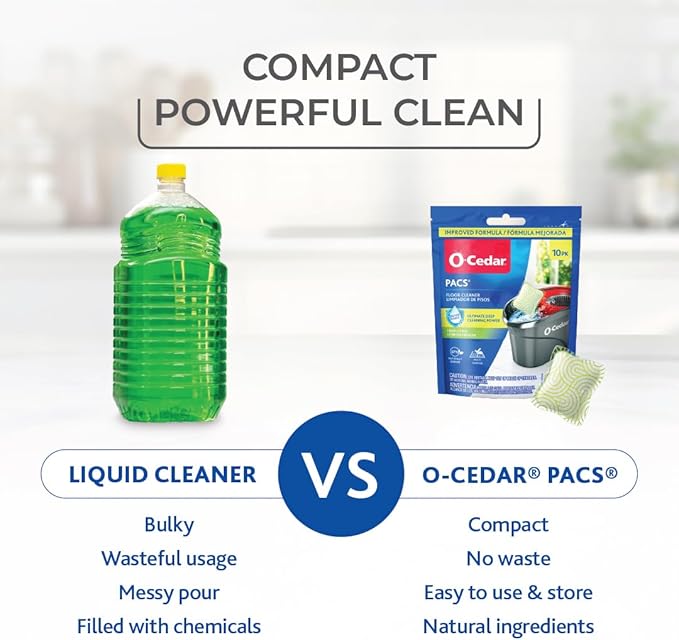 O-Cedar All-in-One Cleaning Kit: EasyWring Spin Mop + One Sweep Broom + PACS Mop Soap Cleaning Tablets + Scrunge Kitchen Scrub Sponges