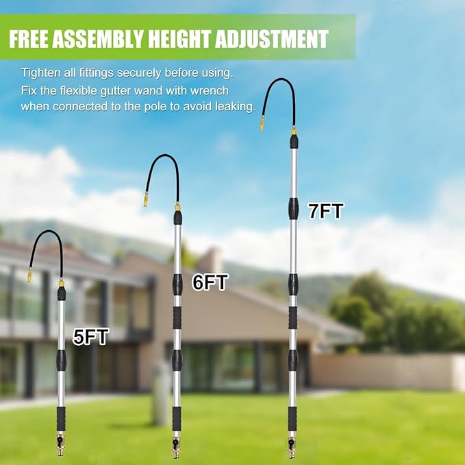 Gutter Cleaning Tools from The Ground-Gutter Cleaner with Max 7FT Extension Wand,Gutter Cleaning Wand with Quick Connection Five Extension Gutter Cleaning Poles for Garden Hose
