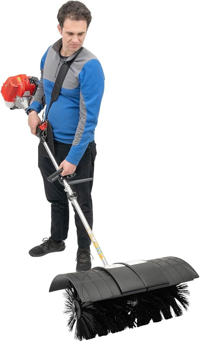 MuChaIOAK Gas Handheld Sweeper, Portable Artificial Grass Brush Power Broom, Hand-Push Walk Behind Snow Sweeper Cleaning Driveway Turf Grass for Farms Streets Driveways (Small)