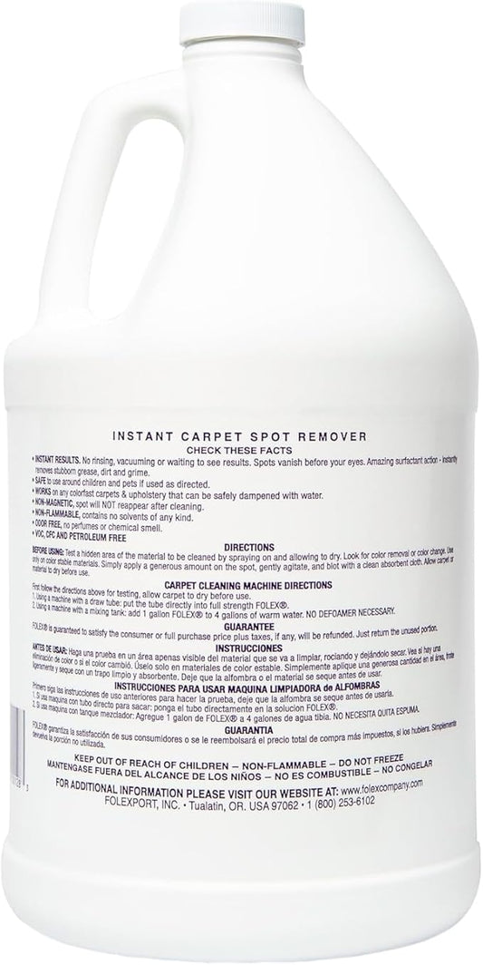 FOLEX Instant Carpet Spot Remover 128 oz - Powerful Stain Remover for Carpets, Upholstery & Rugs - Eliminates Pet Stains, Grease, Red Wine, Food, Makeup & More - With Reusable Cleaning Cloth - 1 Pack