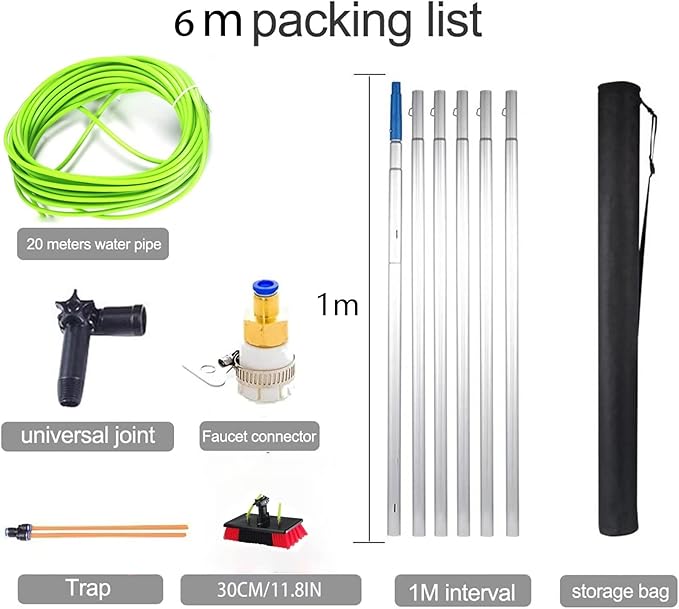 12m/39.5ft Window Cleaning Pole Water Fed Telescopic Extended Extension Conservatory Hose Fed Brush Kit(50cm Brush 12m Pole)