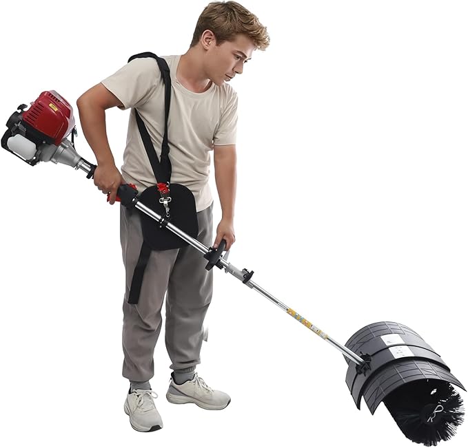Gas Handheld Sweeper, 4-Stroke Gas Power Walk Behind Sweeper, Portable Handheld Sweeper, Artificial Grass Power Brush Lawn Sweeper Cleaner Tools for Sweeping Driveway Grass Patio Snow Clean, 1000W