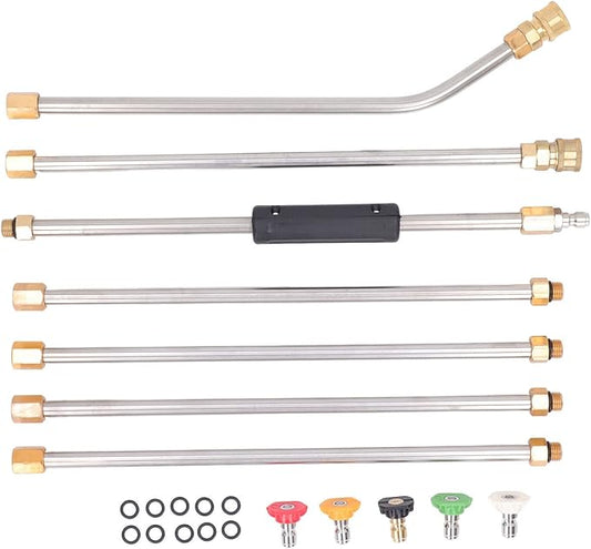 High Pressure Power Washer Extension Wand Set 4000PSI Gutter Cleaning Tool with 5 Nozzle Tips for Car Driveway Roof Deck ABS Metal Rustproof Durable