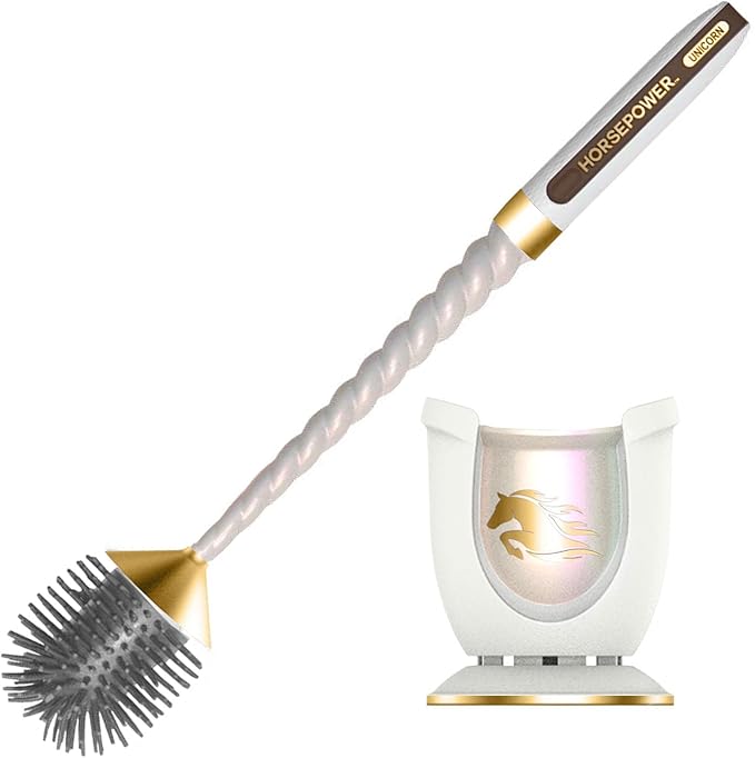 Horsepower Unicorn Gold Edition Electric Toilet Brush ?€? Extra-Long Run Time Motorized Power, 360?? Flexible Silicone Bristles, Rechargeable for Effortless Deep Cleaning