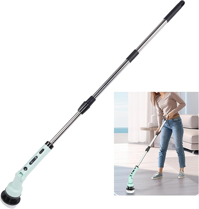 ZJchao Electric Scrubber for Cleaning, Bathroom Cleaning Supplies, Water Proof Cordless with 9pcs Brush Heads and Telescopic Handle for Floors, Bathroom, Kitchen (Green)