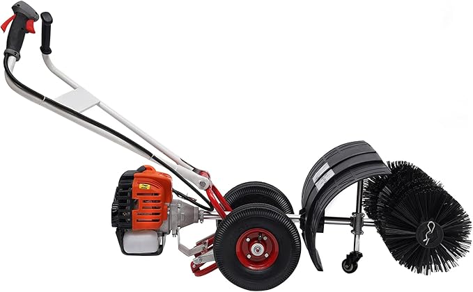 Gas Power Broom Sweeper 52CC 2.5HP Powered Brush Sweeping Broom Walk-Behind Outdoor Hand Push Sweeper for Lawn Leaf Snow Artificial Turf Grass Gravel Cleaning