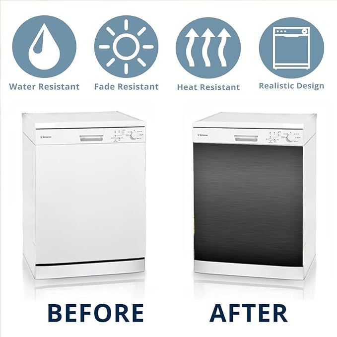 Black Brushed Stainless Steel Pattern Dishwasher Magnet Full Door Cover, Magnetic Dishwasher Panel Decal, Black Metal Immediate Magnet Fridge Door Cover Sheet, 23" W x 26" H Magnetic