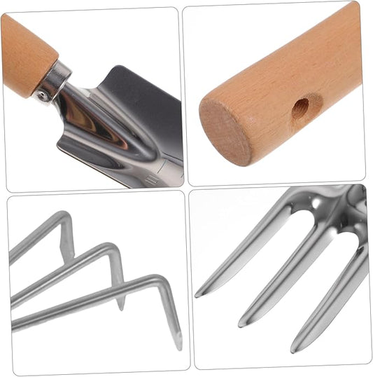1set Gardening Hand Tools Handle Shovel Rake for Planting Digging Cultivating Kit for Vegetable Gardens and Flower Beds