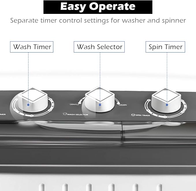 Giantex Portable Washing Machine, 20lbs Capacity, 12lbs Washer and 8lbs Spinner, Compact for Apartment RV, Gray & White, GX20313-PE