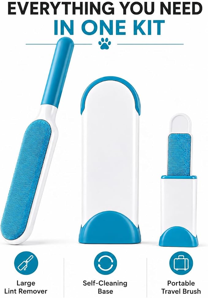 Pet Hair Remover Brush Set for Dog & Cat Hair, Reusable Lint Roller, Self-Cleaning Pet Hair Removal Tool for Couch, Clothes & Furniture - Image 6