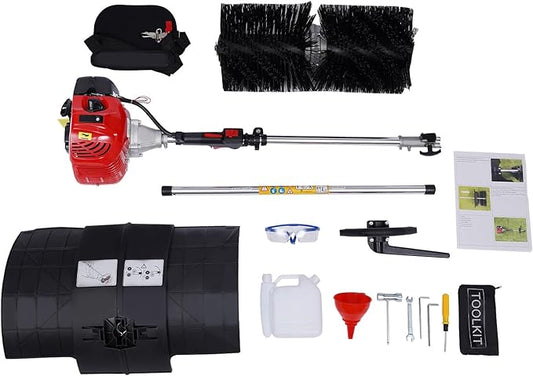 Handheld Sweeper 1700W 52cc 2 Strok Sweeper Air Cooled Motor EPA Engine Walk Behind Sweeper Lawn Sweeper Cleaner Tools for Cleaning Driveway Lawns
