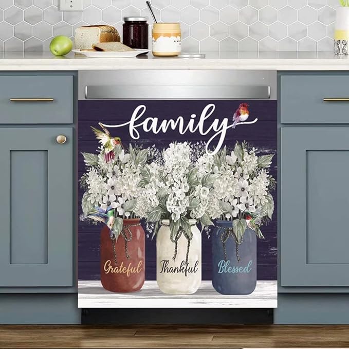Bless This Home Dishwasher Magnet Vinyl Panel Fridge Decal,Flower Birds Dish Washer Cover Refrigerator Magnetic,Kitchen Decor Sticker Home Appliance Magnets 23"x26"