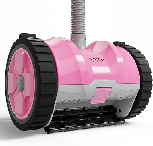 VINGLI Pool Vacuum Cleaner, Automatic Pool Sweeper for Ground&Inground Pools, Suction Side Wall-Climbing Sweeper with 39.6ft Tangle-Free Hose (Comfort Pink&Gray)