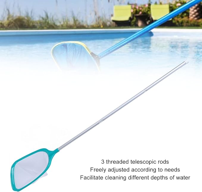 Pool Skimmer Net with Telescopic Pole, Fine Mesh for Debris, Adjustable 3 Section Handle, Sturdy Pond and Pool Cleaning Tool