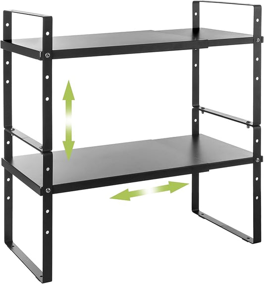 Expandable Cabinet Shelf Organizer Rack, Stackable Kitchen Counter Storage Shelves Stand, Adjustable Height Pantry Shelf Spice Rack