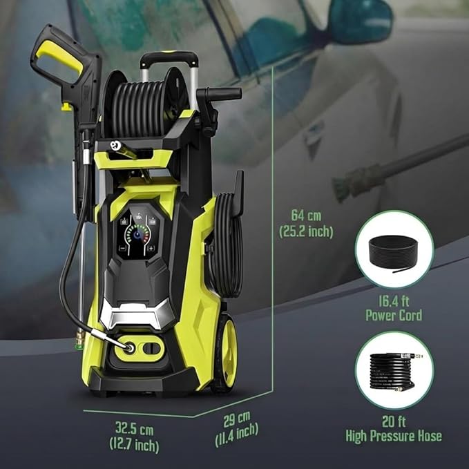 Pressure Washer Power Washer with Touch Screen, 5000PSIIMAX, 4 Quick Connect Nozzles and Foam Cannon, High Pressure Cleaning Machine for Cars Driveways Home Outdoor, Lemon Yellow