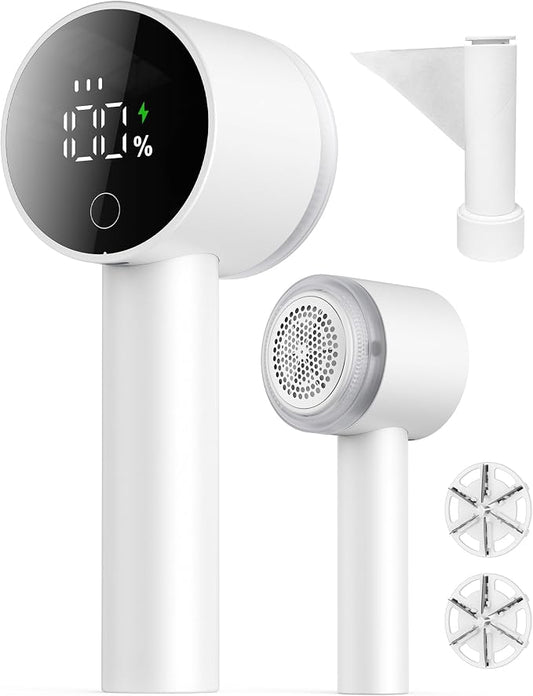 Fabric Shaver, 2 in 1 Rechargeable Sweater Shaver with Lint Roller, Magnetic Cap, Digital Display, 2 Extra Blades, Defuzzer for Clothing Furniture Couch by Peiyuu