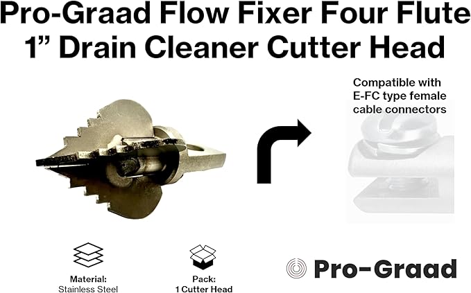 1?€? Spear 4 Flute Flow Fixer Drain Cleaner Plumbing Snake Cutter Head for 1-1/4?€? ?€? 2?€? Pipes, Clears & Scrapes Inner Walls, Fits 3/8?€? 1/2" or 9/16?€? Cables, Commercial & Residential Use