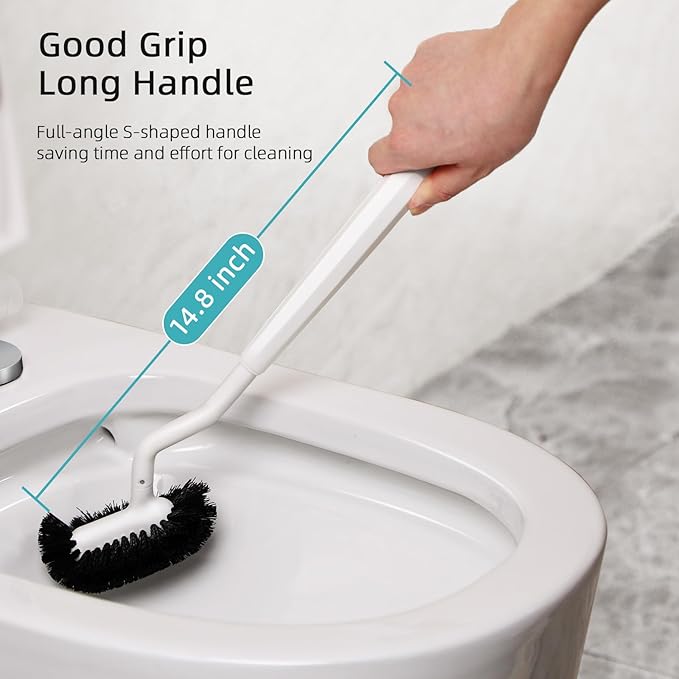 HAMITOR Toilet Bowl Brush Holder Set: Deep Cleaning Brushes with Curved Design - Ergonomic Long Handle for 360?? Dead Corner Clean with Replacement Brush - Bathroom Accessories for RV Apartment