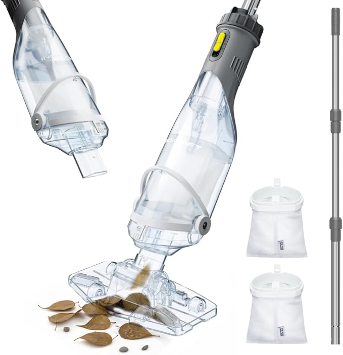 InoKraft Pool Vacuum for Above Ground Pool, Cordless Handheld Pool Vacuum for Inground Pools, Rechargeable Pool Cleaner with Powerful Suction up to 18.5 gallons/min, Ideal for Leaves, Debris, Gray