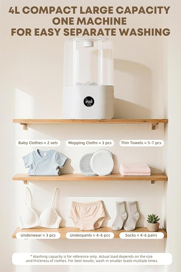 Portable Mini Washing Machine, 4L Mini Washing Machine, AC Powered Compact Washer for Underwear, Baby & Pet Clothes, Countertop Laundry Machine for Singles, Apartments, RV