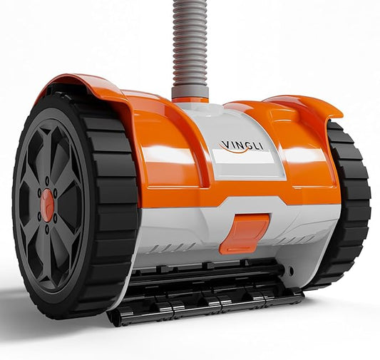 VINGLI Pool Vacuum Cleaner, Automatic Pool Sweeper for Ground&Inground Pools, Suction Side Wall-Climbing Sweeper with 39.6ft Tangle-Free Hose (Rich Orange&Gray)