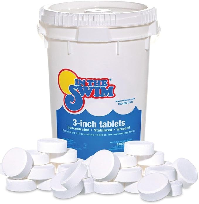 In The Swim 3 Inch Stabilized Chlorine Tablets for Sanitizing Swimming Pools - Individually Wrapped, Slow Dissolving - 90% Available Chlorine - Tri-Chlor - 5 Pounds