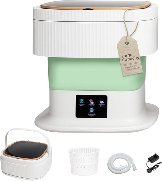 Portable Washing Machine Mini Washer for Apartments - Compact, Foldable Countertop Clothes Washer & Dryer Combo, Small Lavadora Portatil, Handheld Laundry Machine (Green, Large)