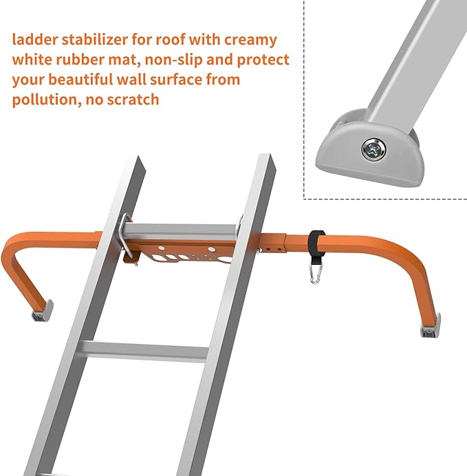 Aluminum Ladder Stabilizer for Roof Gutter Cleaning with Tool Tray, Heavy Duty Extended Ladder Accessories, Ladder Stand-Off Wing Span with Non-Slip Rubber Bottom Pad