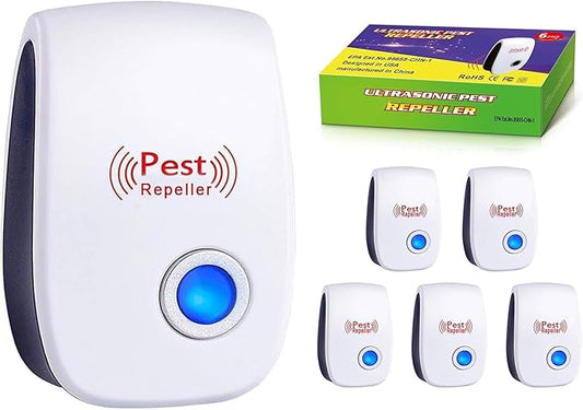 Ultrasonic Pest Repeller Indoor with 6 Pack – Human and Pet Safe–Pest Control for Home–Supermarket–Warehouse–Hotel–Restaurant
