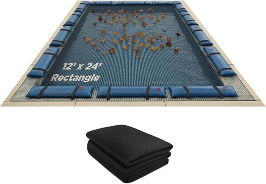 Buffalo Blizzard 12 ft x 24 ft Rectangle Pool Leaf Net | Mesh Pool Net Cover | Leaf Net for Above Ground Pool | Remove Leaves & Debris From Your Winter Cover | 4 Ft of Overlap | Winch & Cable Included